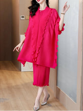 Ruffle Pleats Dress & Cardigan Set